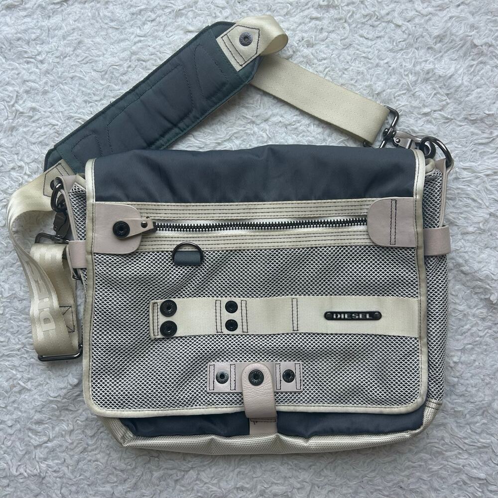 Diesel Cream and Gray Messenger Bag One Size
